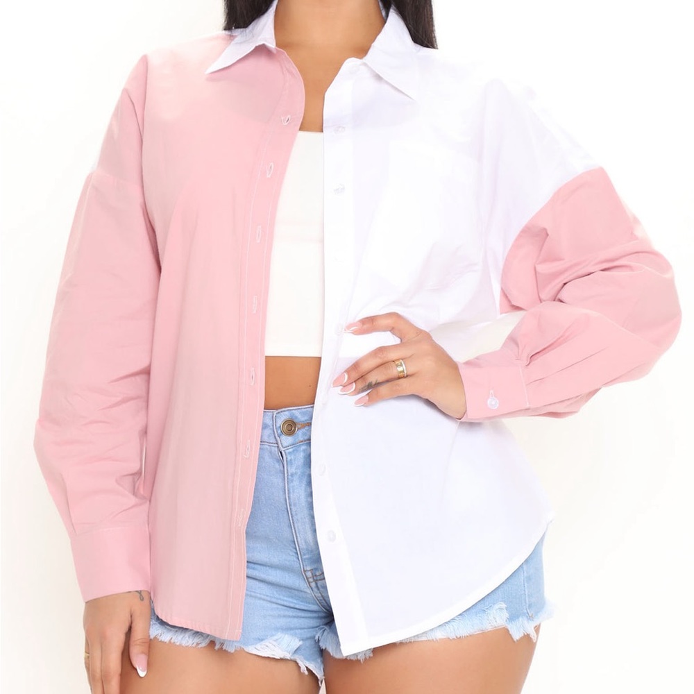 NWT colorblock blouse 🤍💕 - Picture 1 of 5